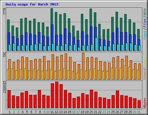 Daily usage for March 2013